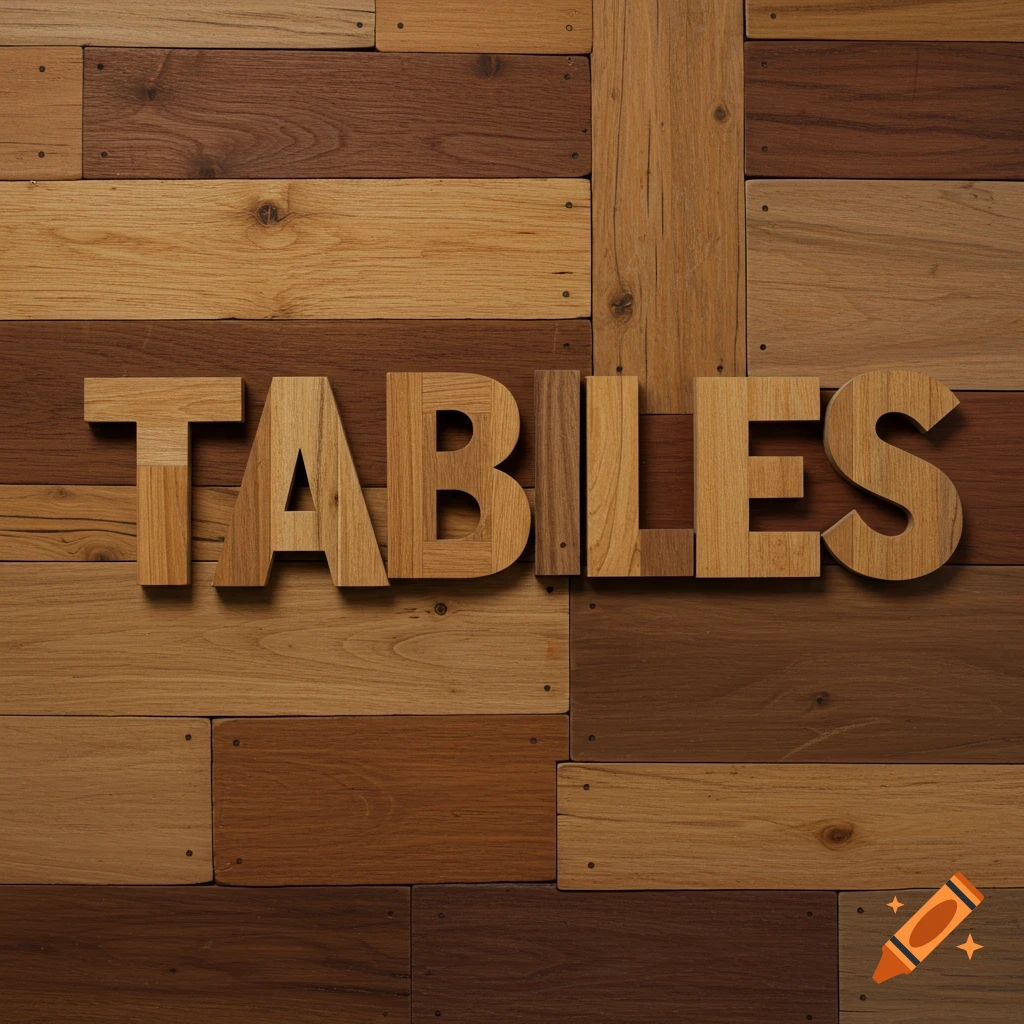 The word Tables split to look like wood