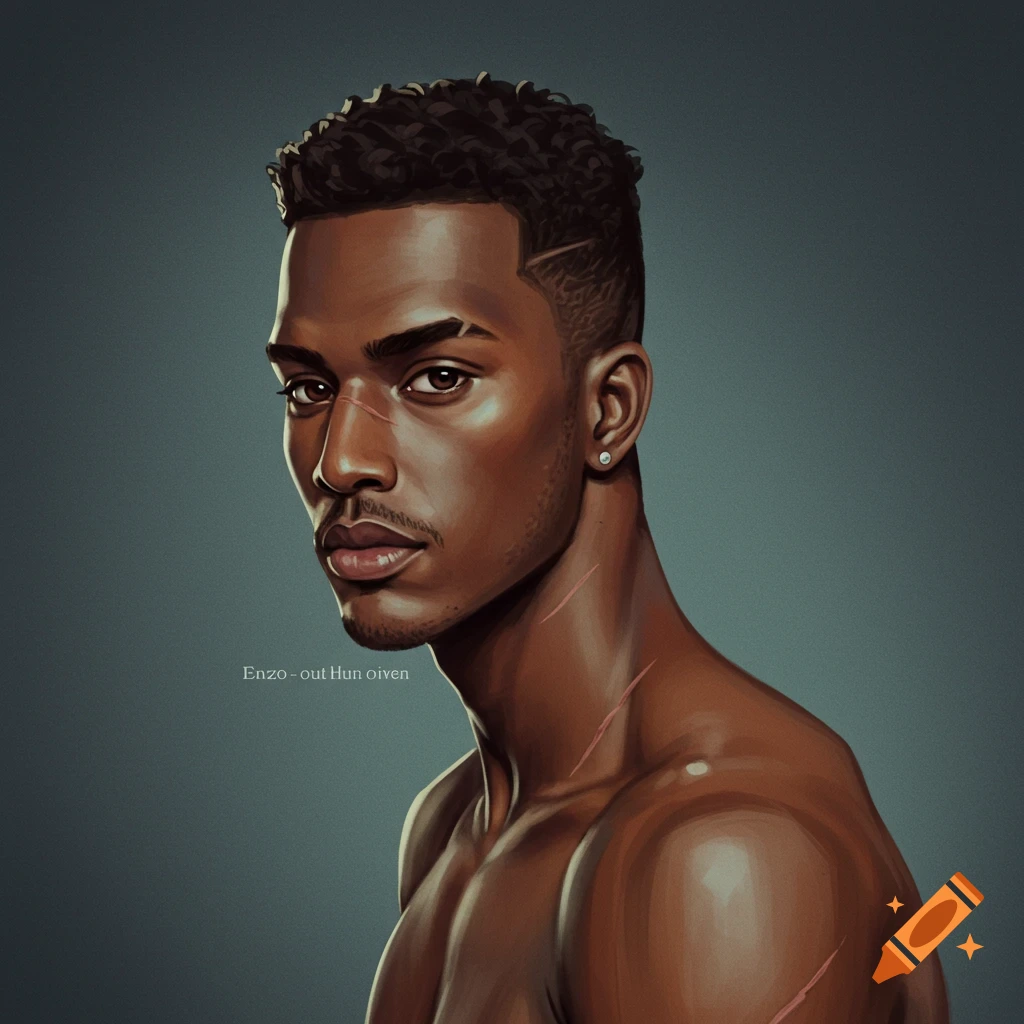 Digital art portrait of a man with scars on his face and body.