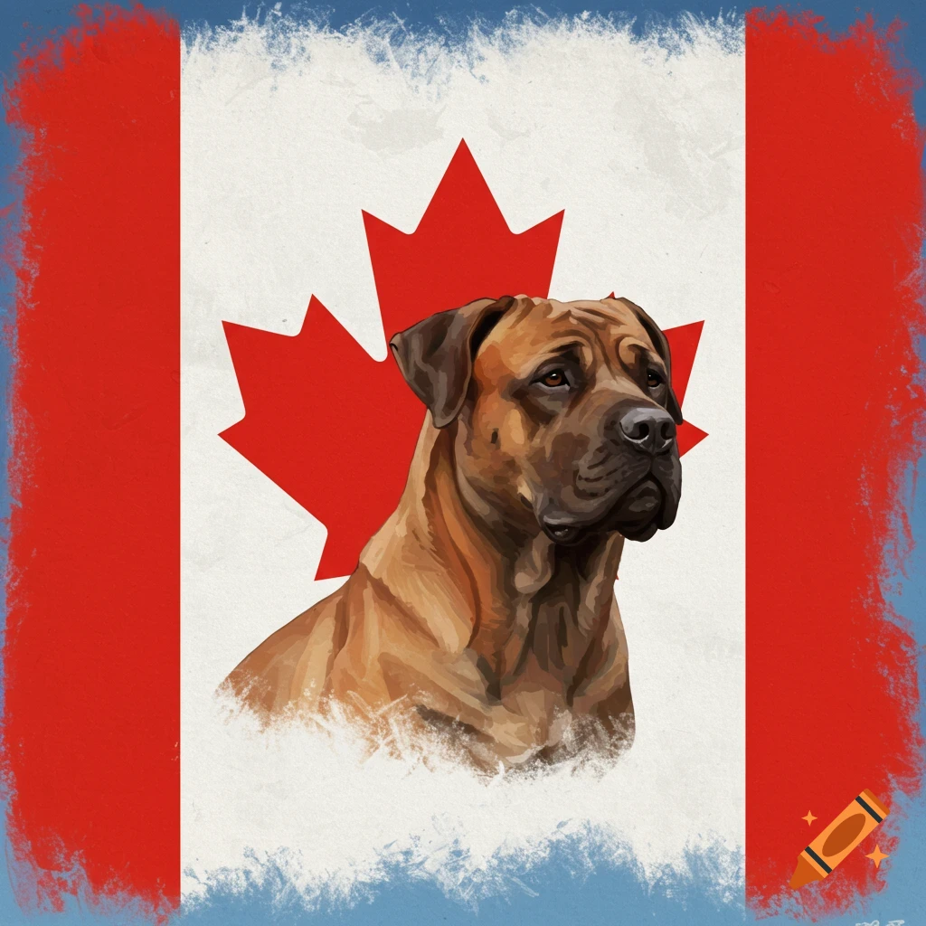 Canadian flag with Boerboel dog instead of maple leaf