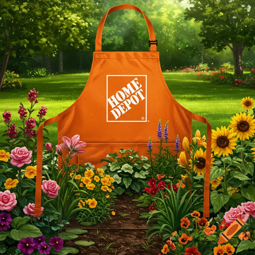 Home Depot apron with a minimal garden theme