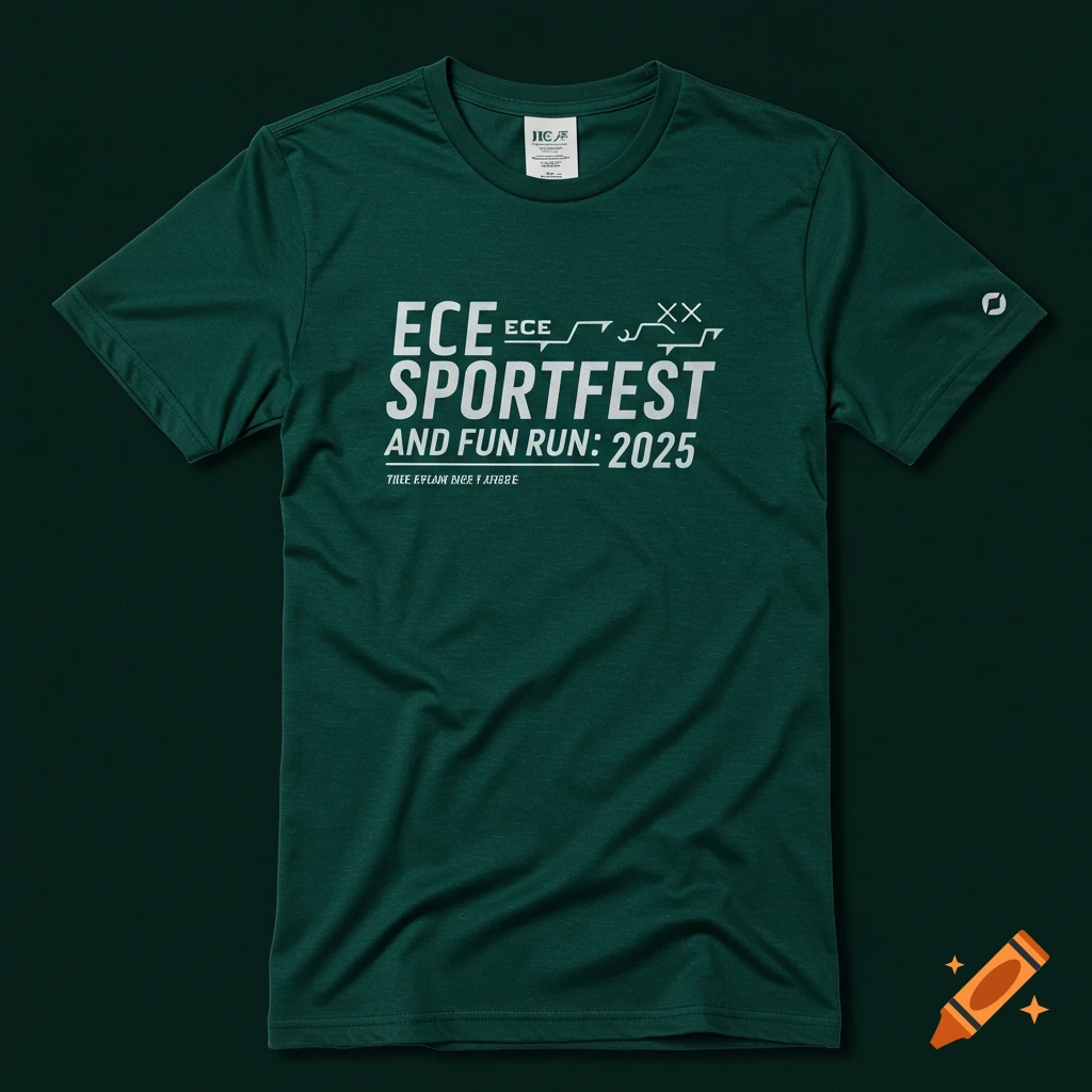 Dark green t-shirt with ECE Sportsfest and Fun Run: 2025 text