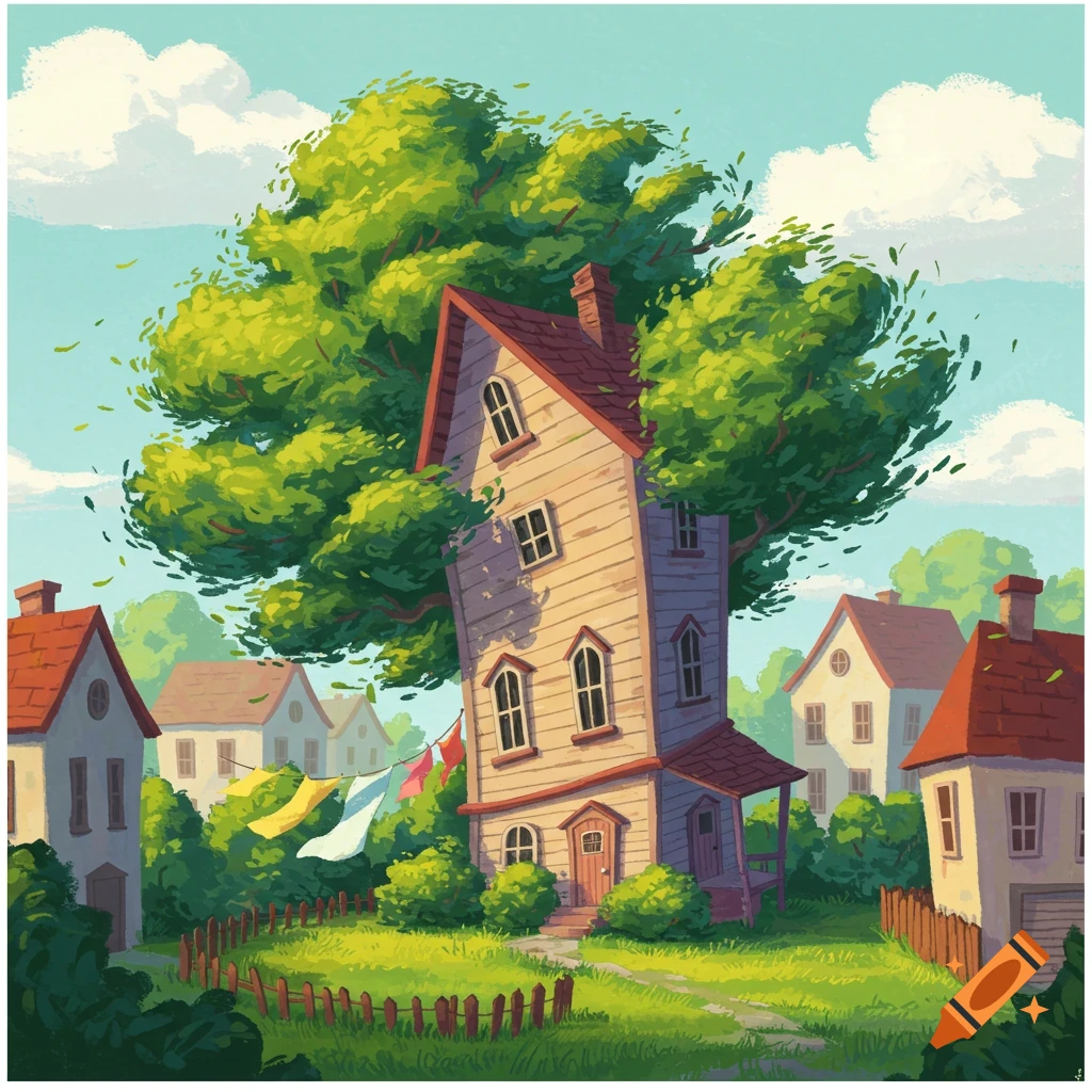 Windy house in a neighborhood