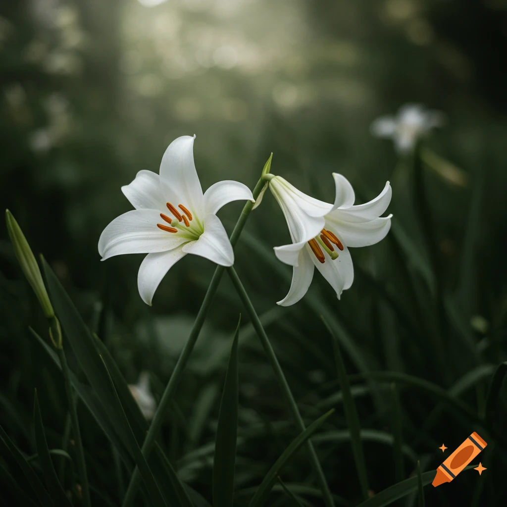 Close-up photograph of white lilies in soft light.