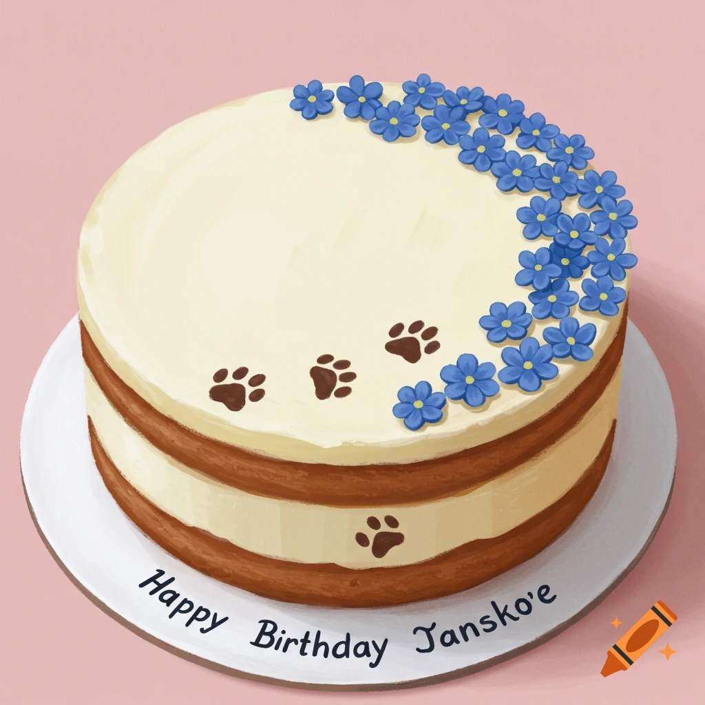 Cake with blue flowers and paw prints