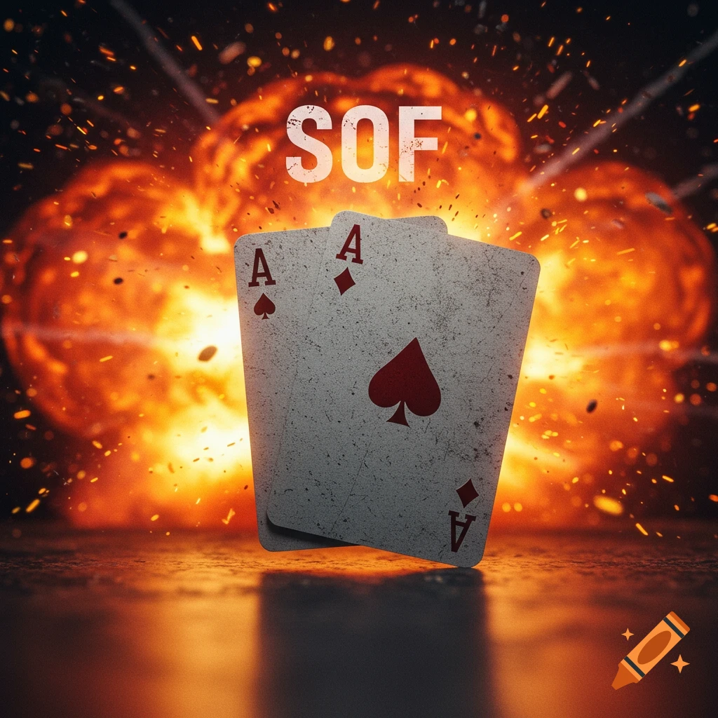 Pair of aces with explosions and the text SOF