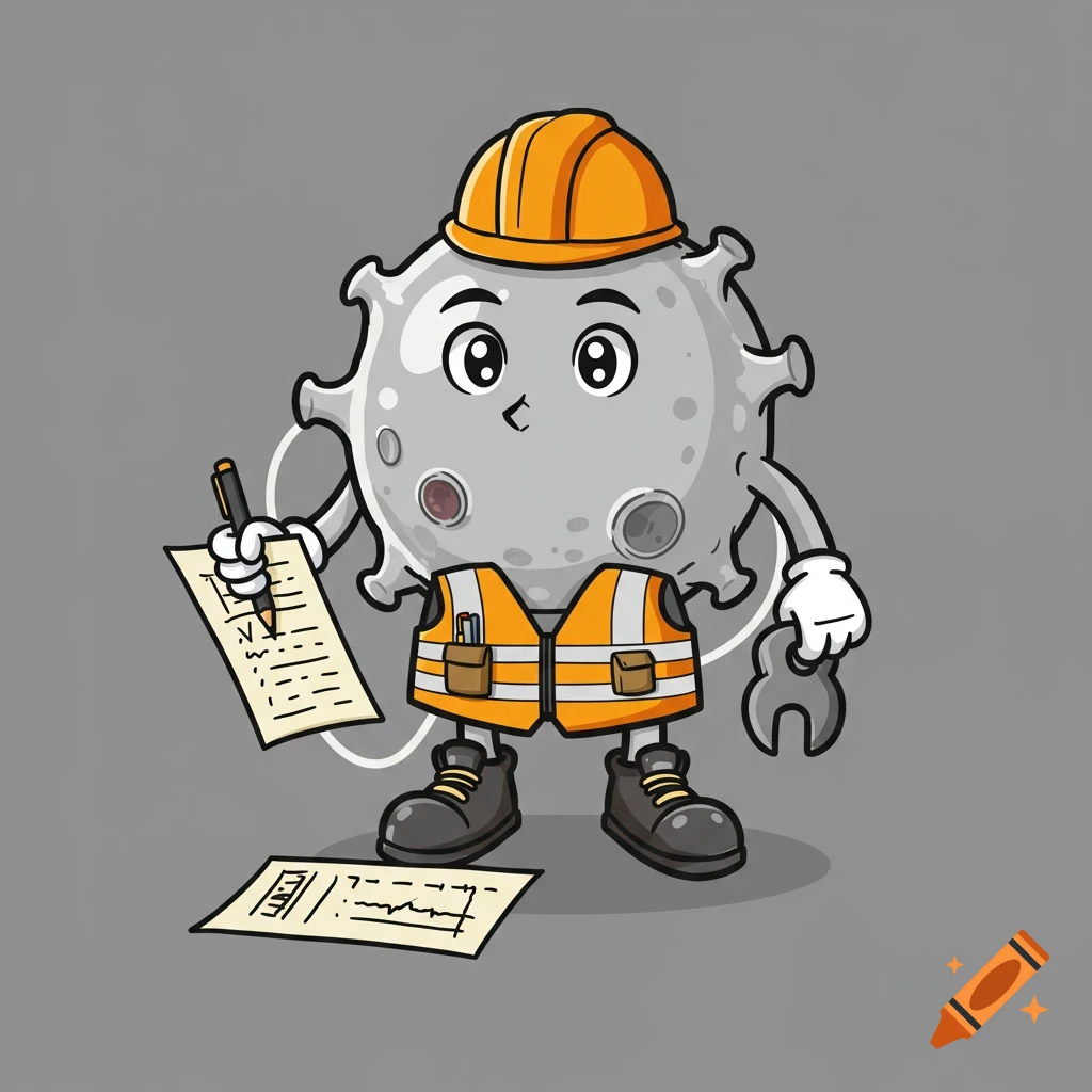 Mascot in safety gear, 2D stamp style