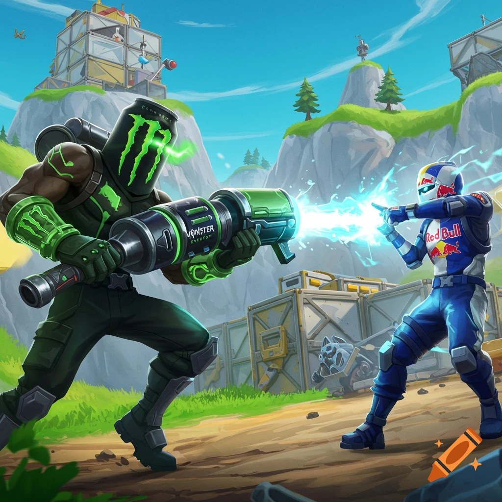 Monster Energy and Red Bull fighting in Fortnite