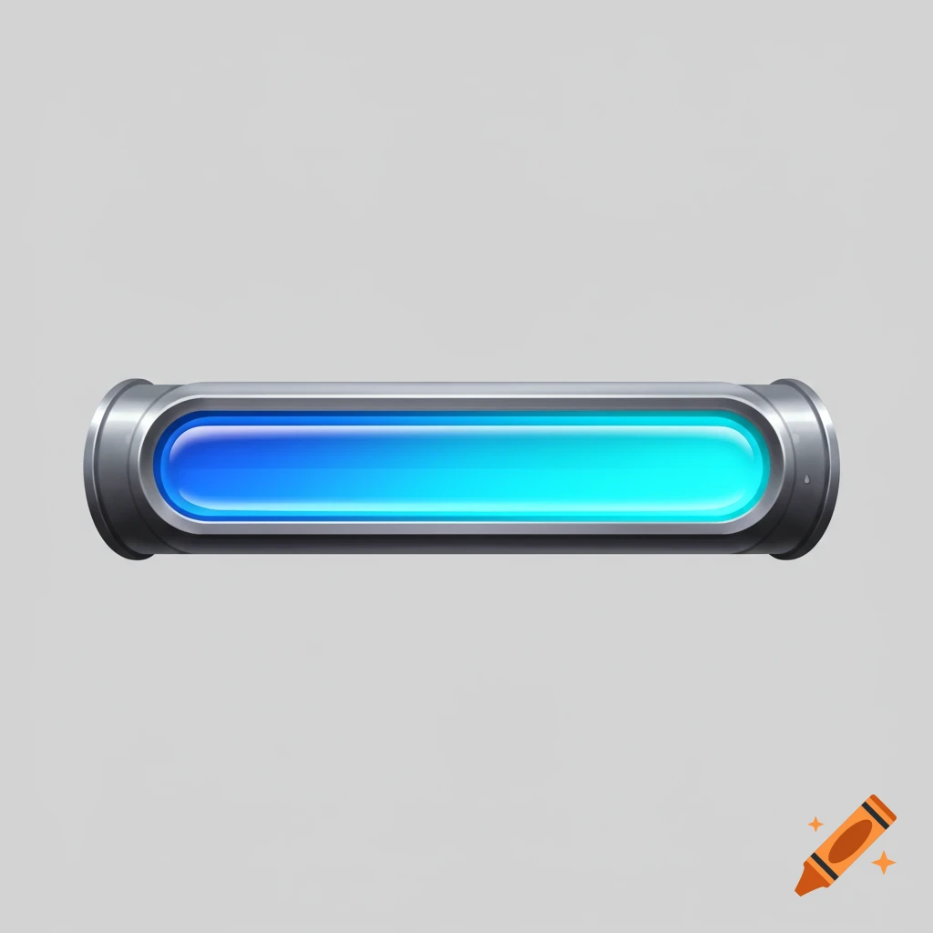 A metallic progress bar UI element with a glowing blue fill.
