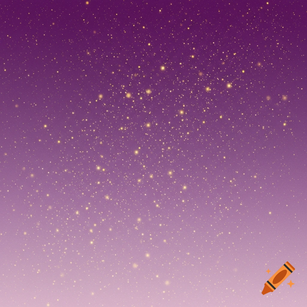 Purple gradient background with golden sparkles.