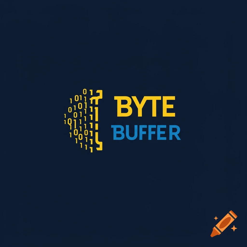 Logo for Byte Buffer featuring a stylized figure made of binary code next to the words BYTE BUFFER.
