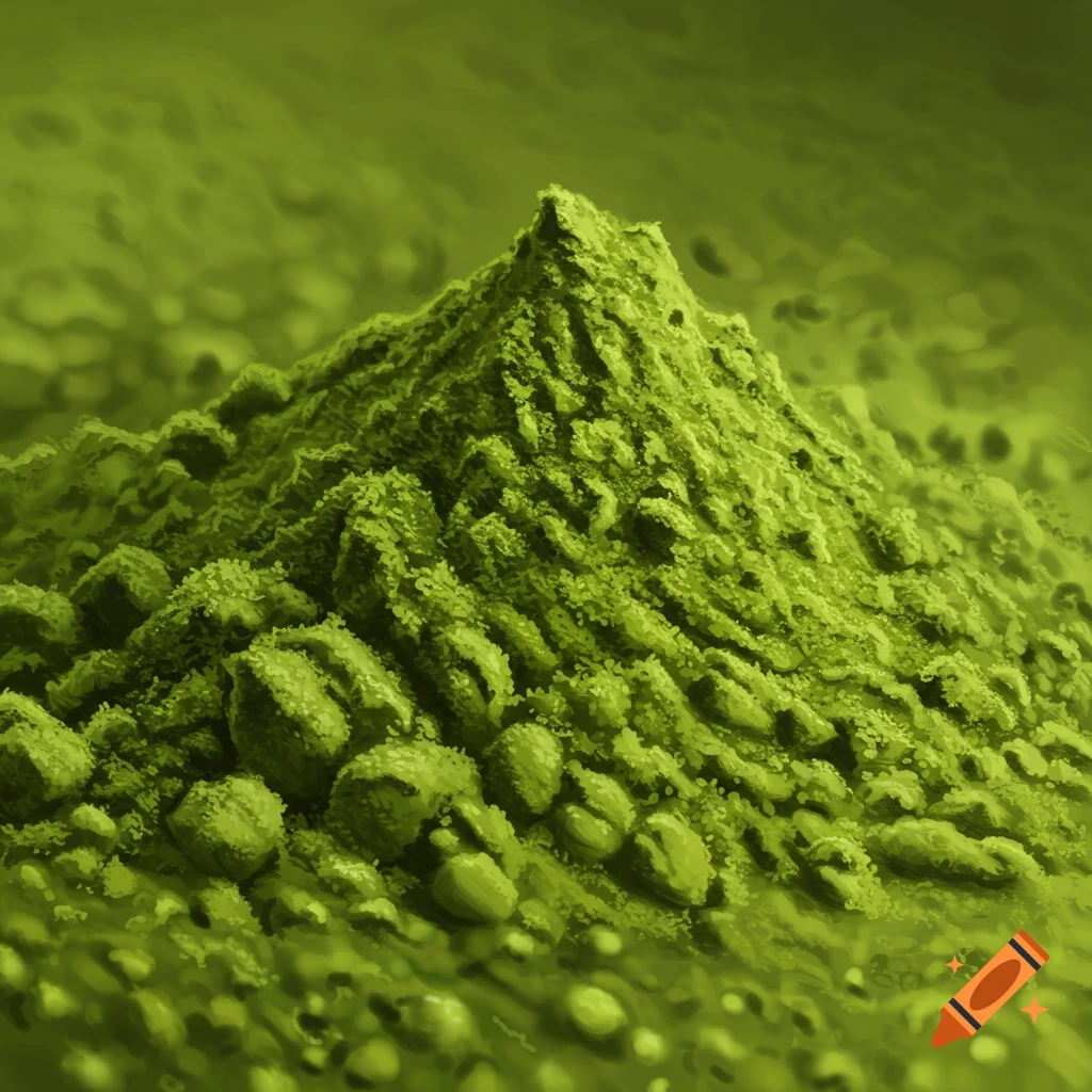 A close-up of green kratom powder.