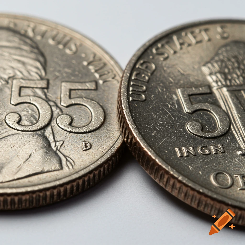 Two US Nickels forming the number 55