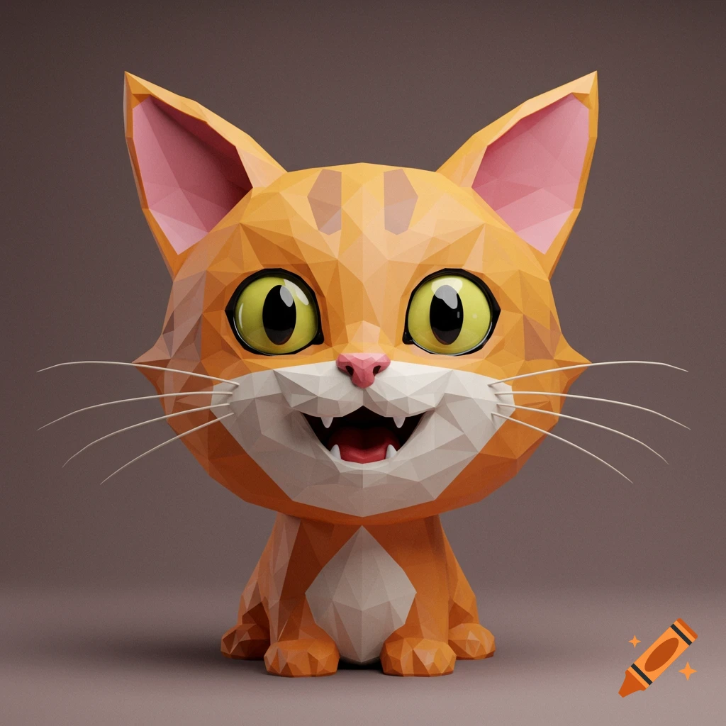 A cartoon orange cat made out of polygons