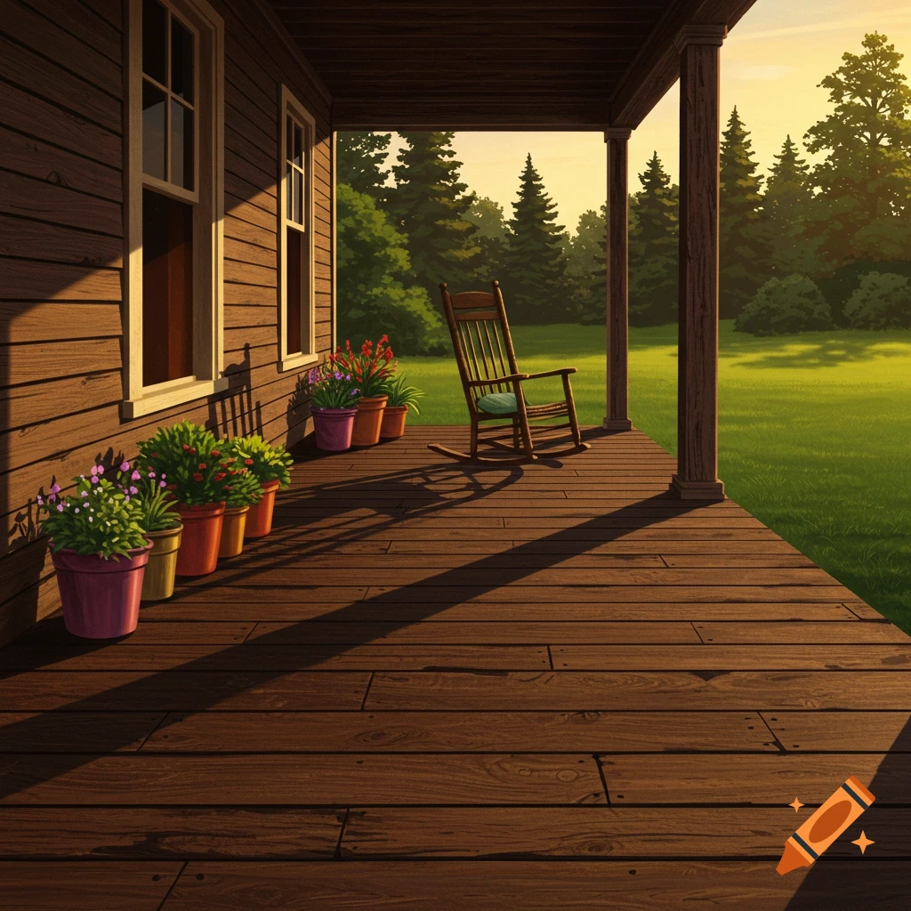 Front porch with horizontal wood slats