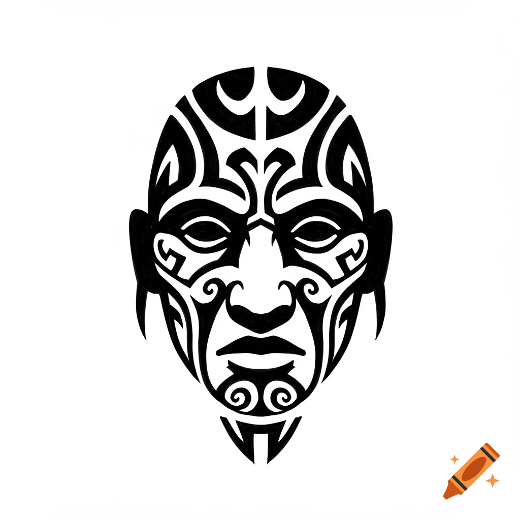 A minimalist black and white tribal face tattoo design.