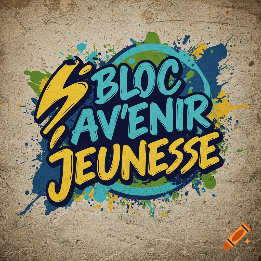 Logo for political party Bloc Avenir Jeunesse in graffiti style