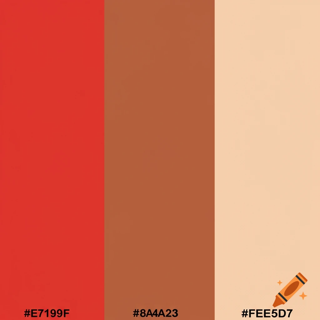 Three blocks of color: #e7191f, #8A4A23, #FEE5D7