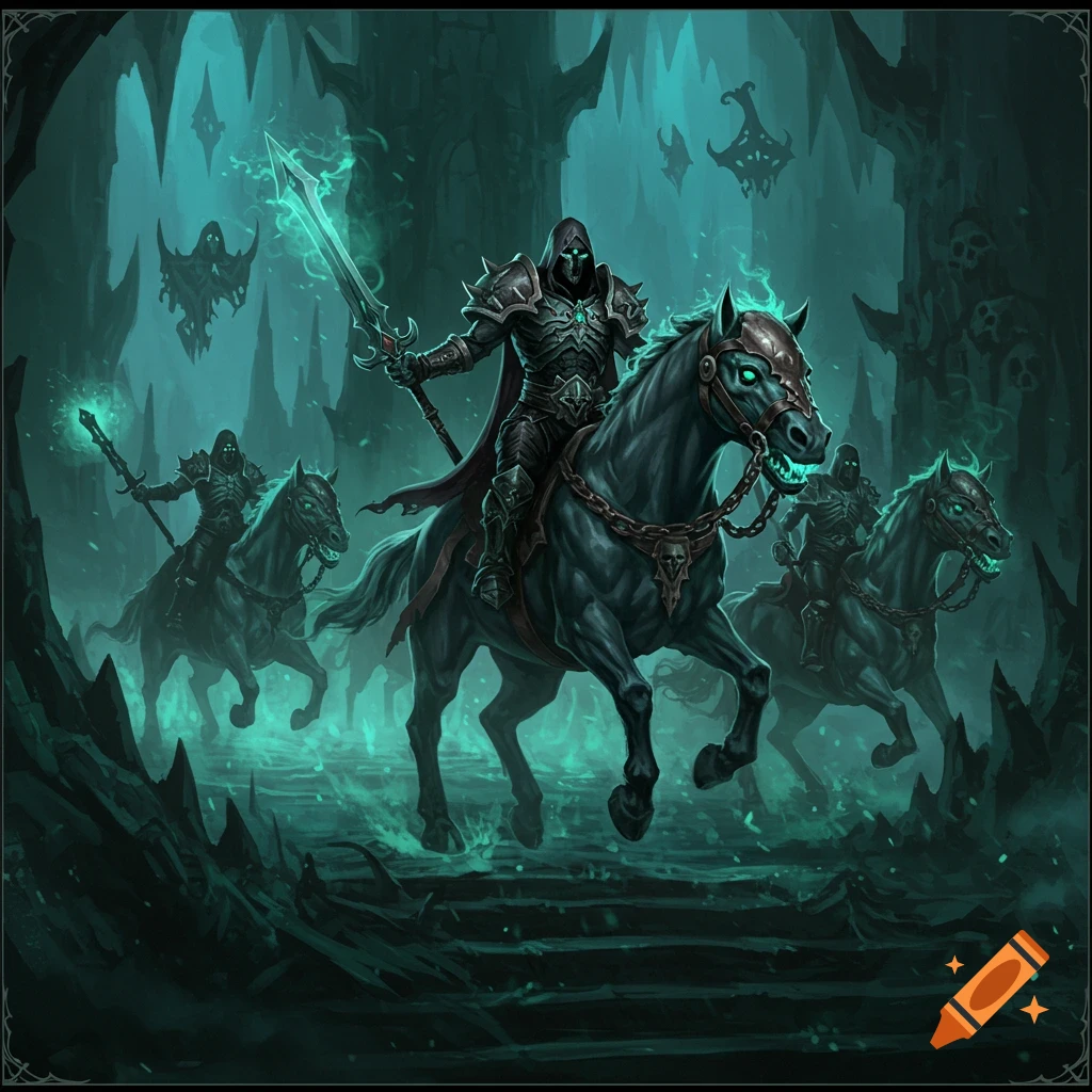 Enigmatic figures on spectral mounts charging from Naxxramas