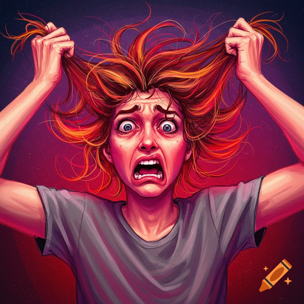 Someone experiencing a hair pulling freakout
