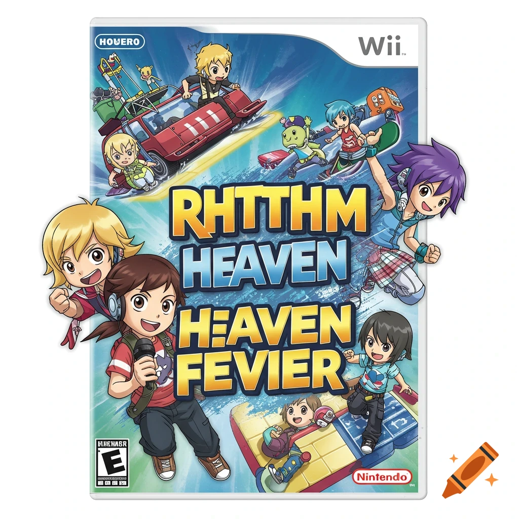 Rhythm Heaven Fever box cover remake, art by Ko Takeuchi on Craiyon