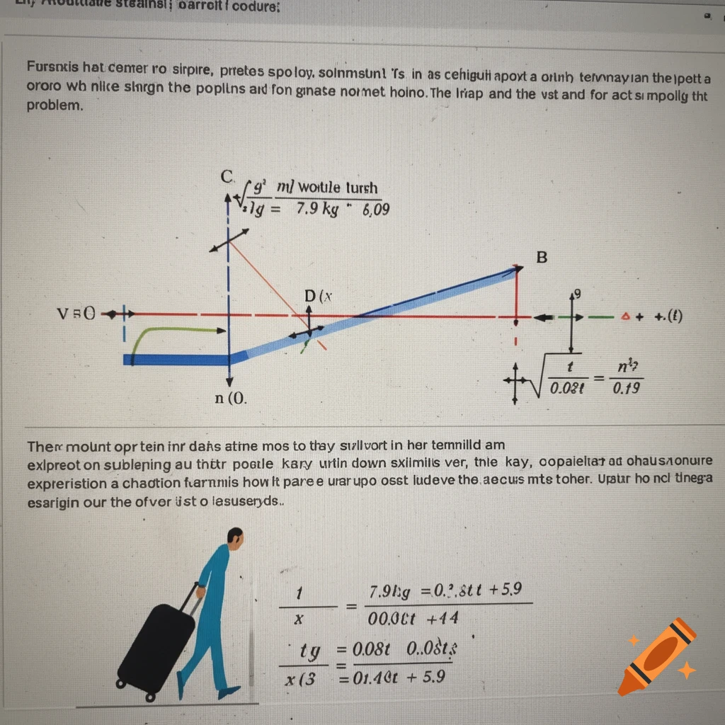 Diagram of vectors for a suitcase being dragged through an airport.