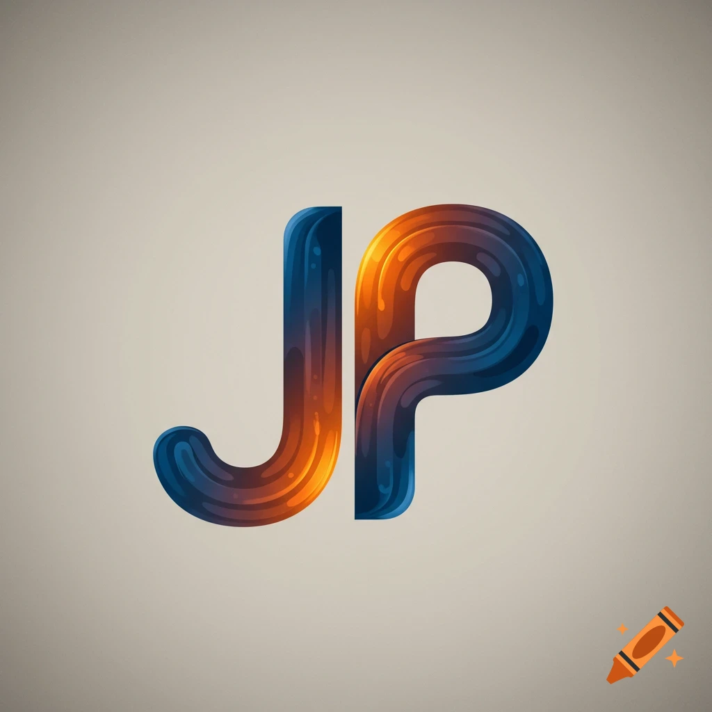 Stylized flowing letters J and P in blue and orange