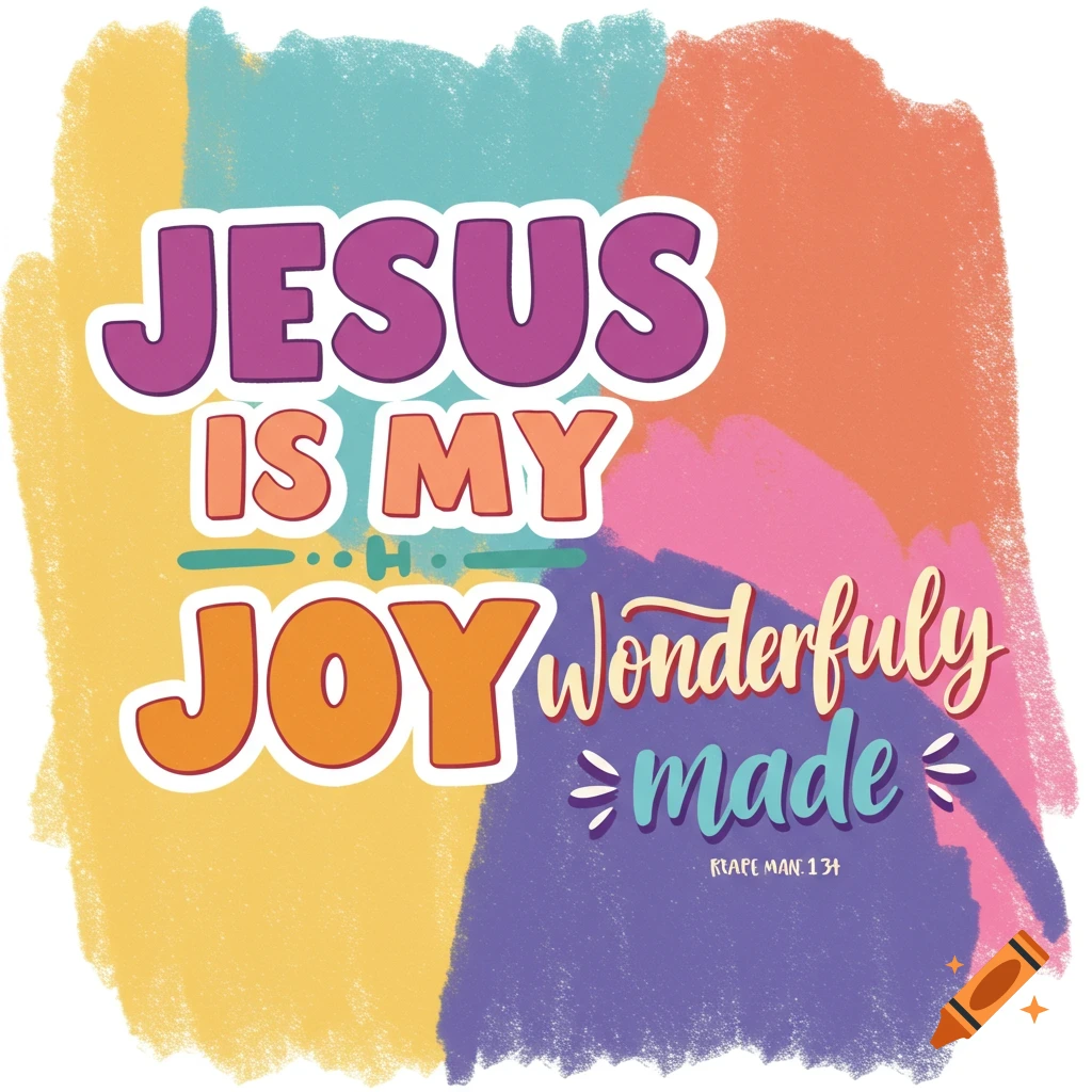 Colorful sticker design with the text "Jesus is my Joy Wonderfully Made" and a scripture reference.