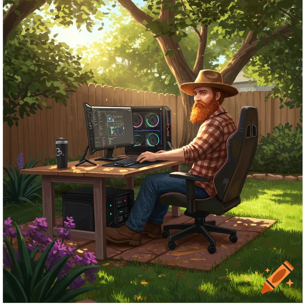 Software engineering manager with lumberjack style working outdoors on ...
