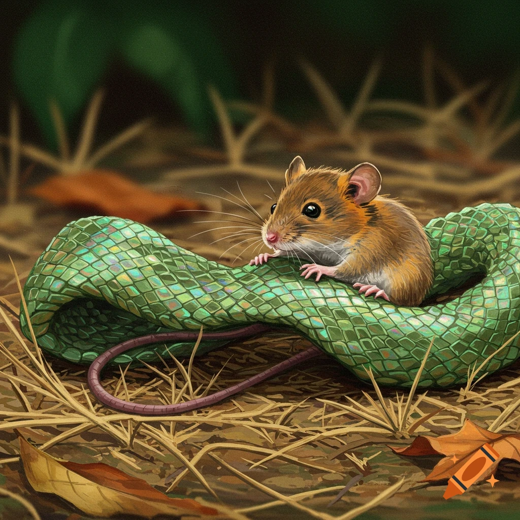 Rodent with shed snake skin