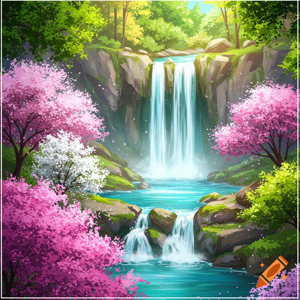 Springtime nature waterfall