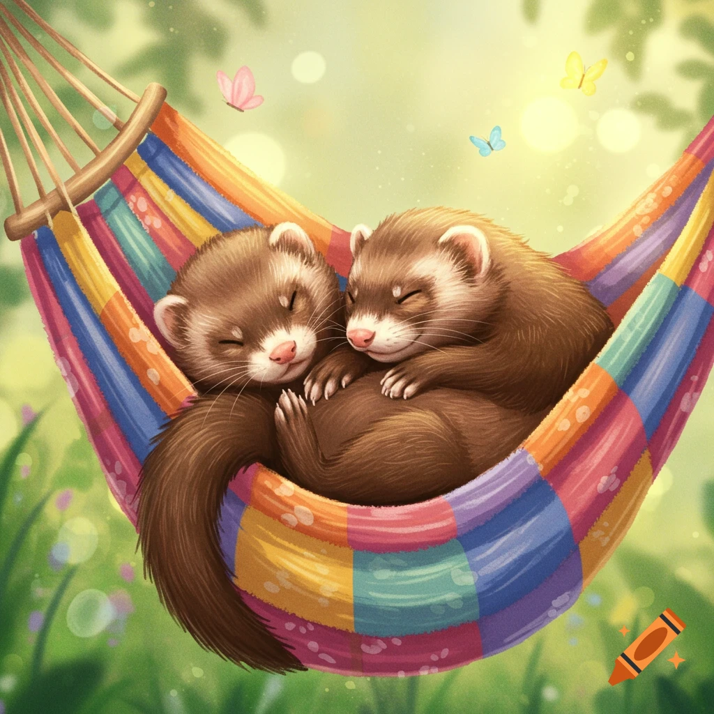 ferret sleeping in a hammock