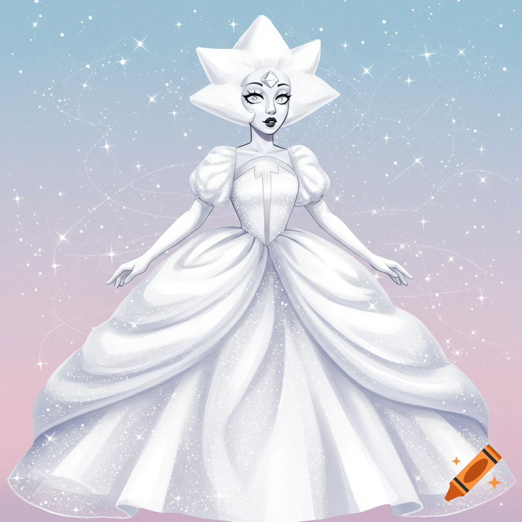 Illustration of White Diamond from Steven Universe in a large white ball gown.