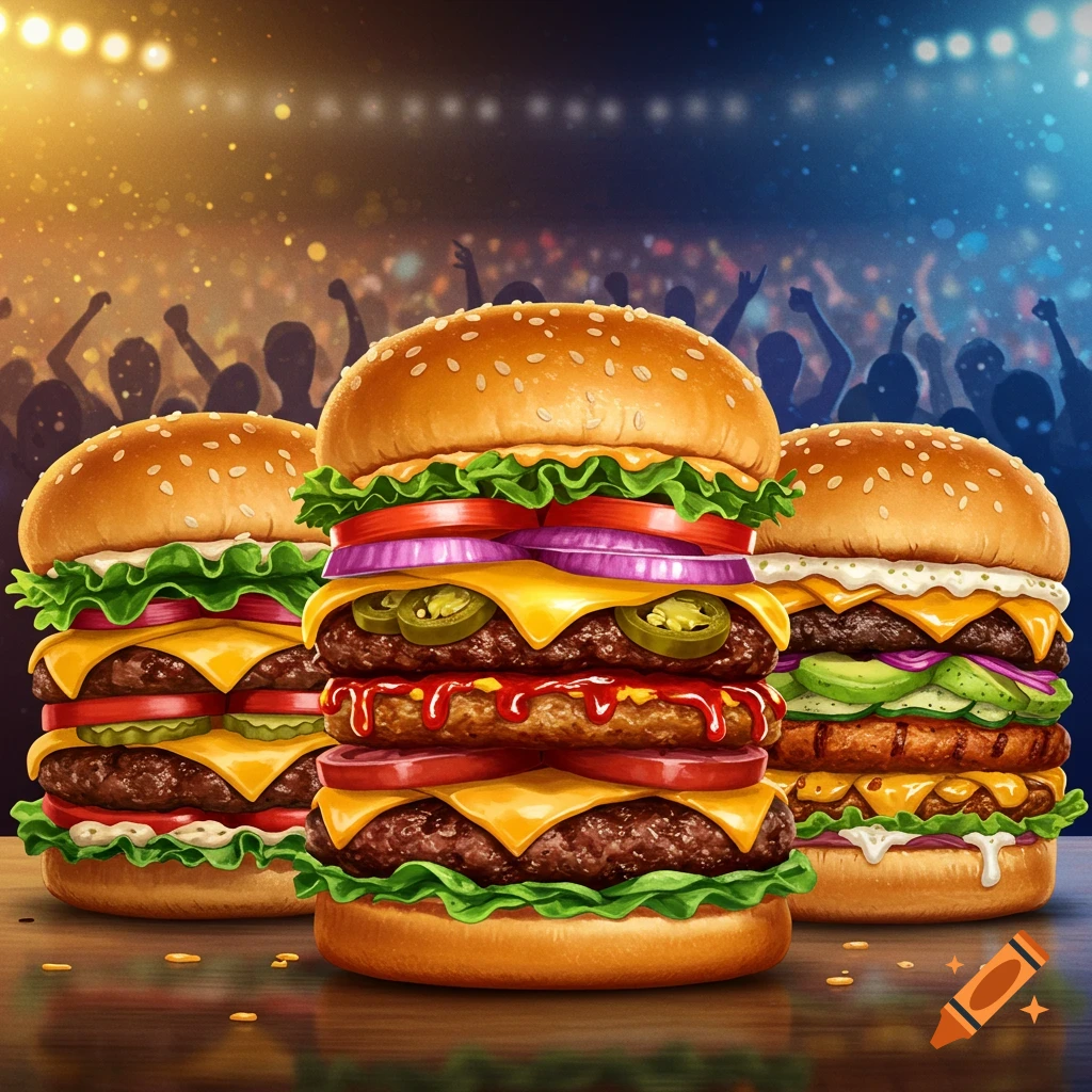 Burger challenge with three burgers