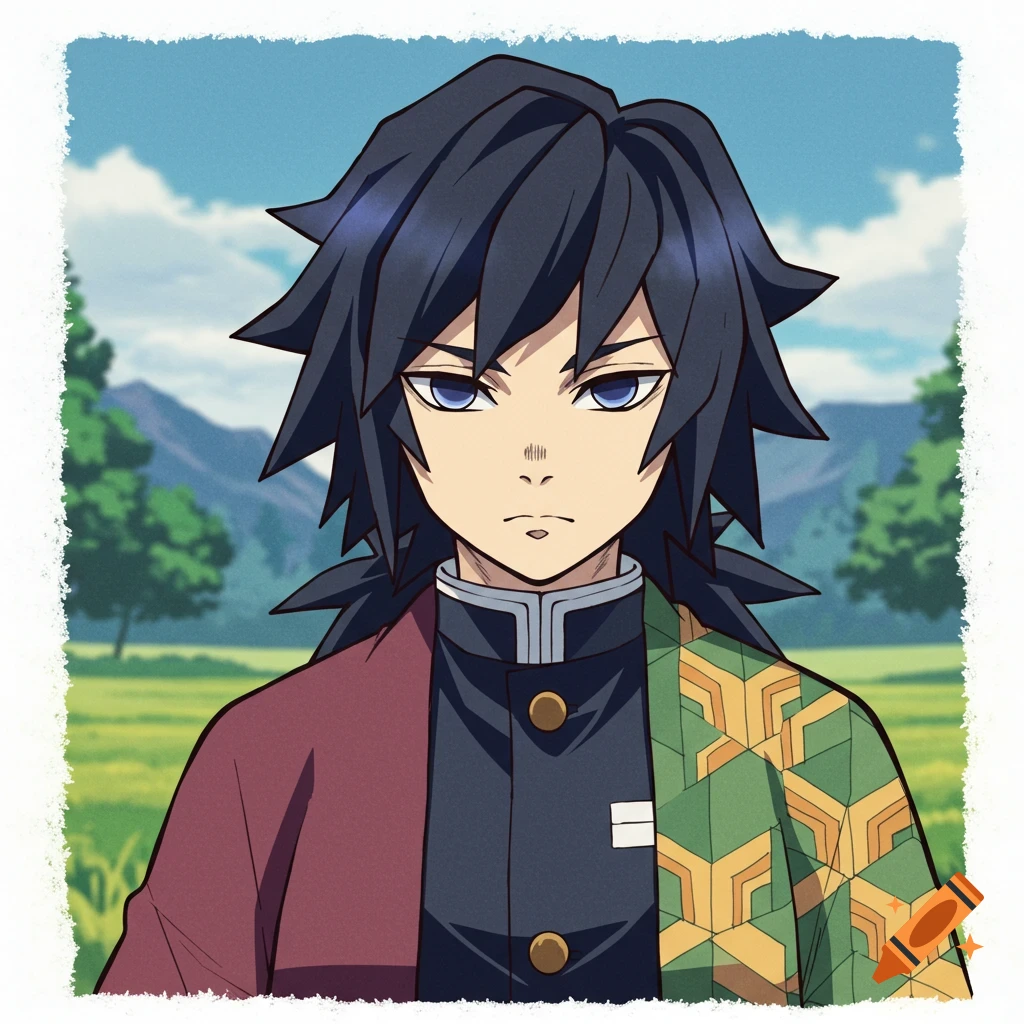 Giyu Tomioka from Demon Slayer in Studio Ghibli style anime illustration