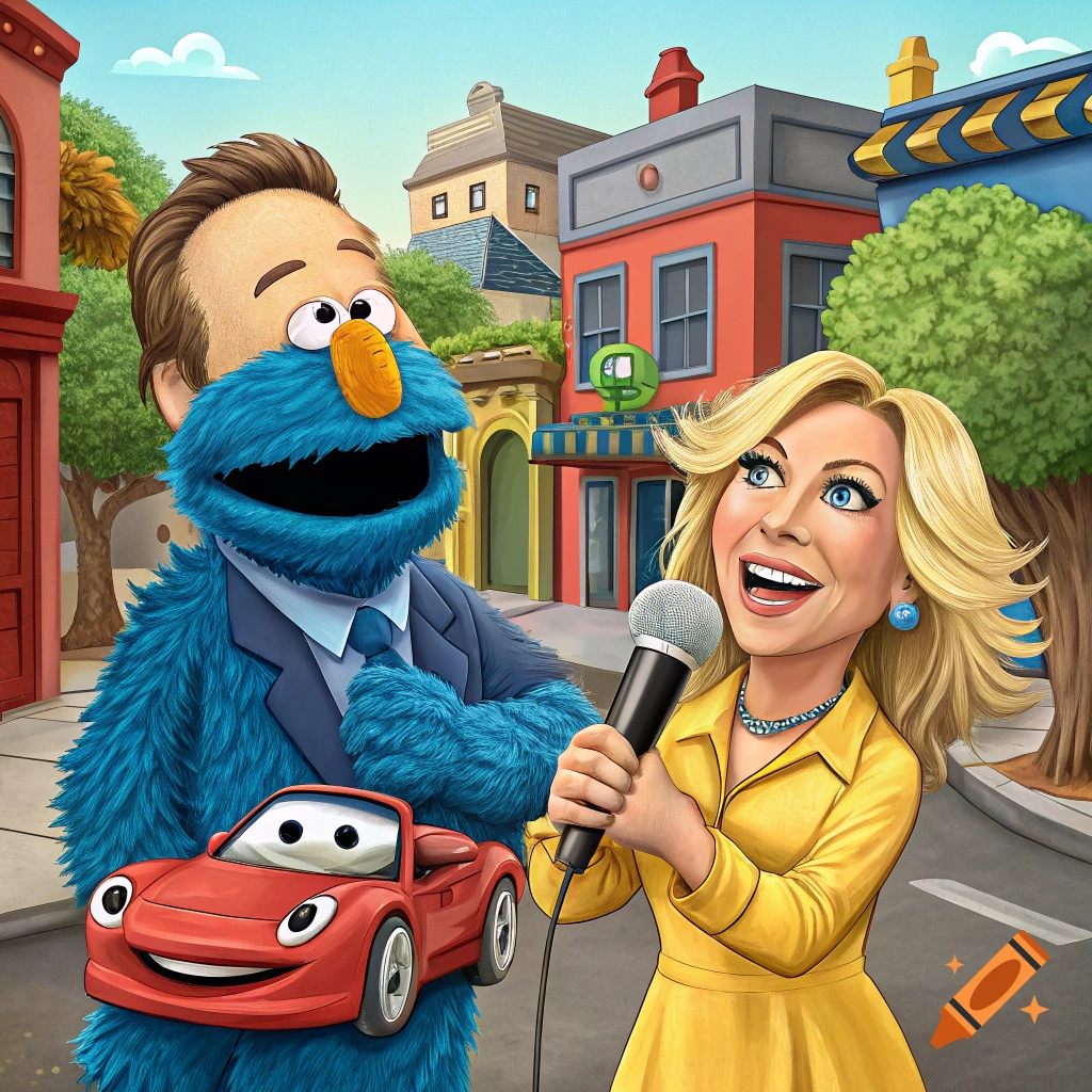Elon Musk and Marjorie Taylor Greene as Sesame Street puppets