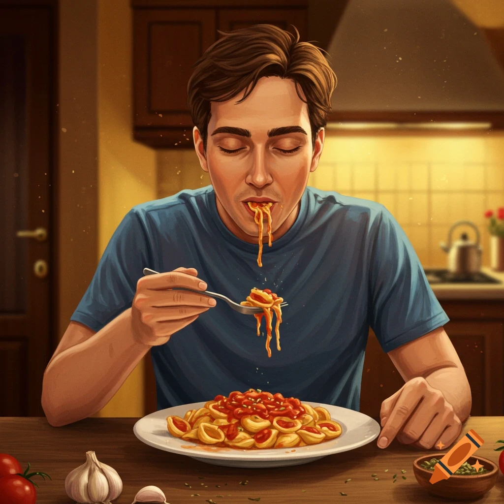 Someone eating orecchiette pasta