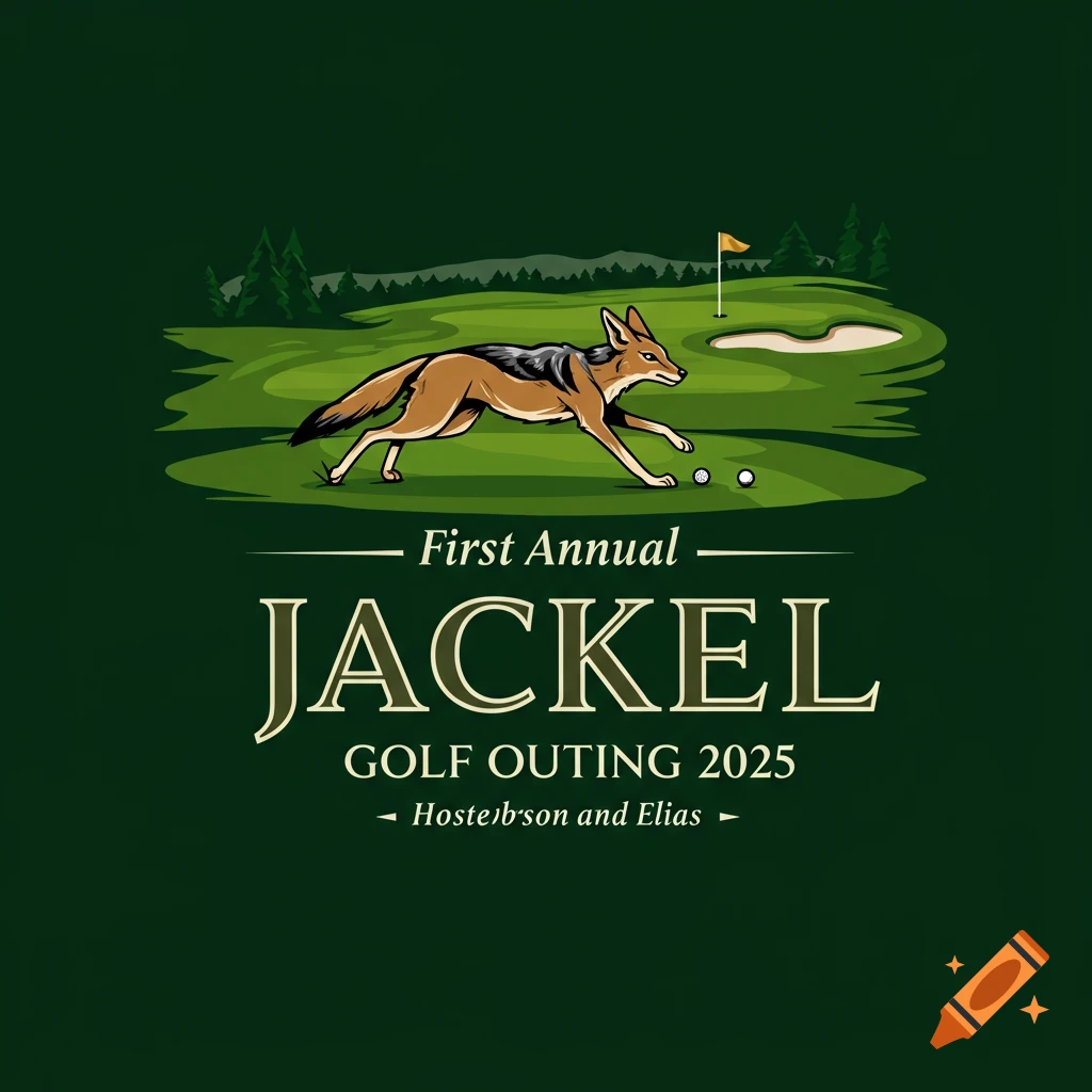 Logo of a jackal running on a golf course with golf event text.
