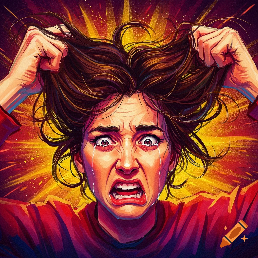 Someone experiencing a hair pulling freakout