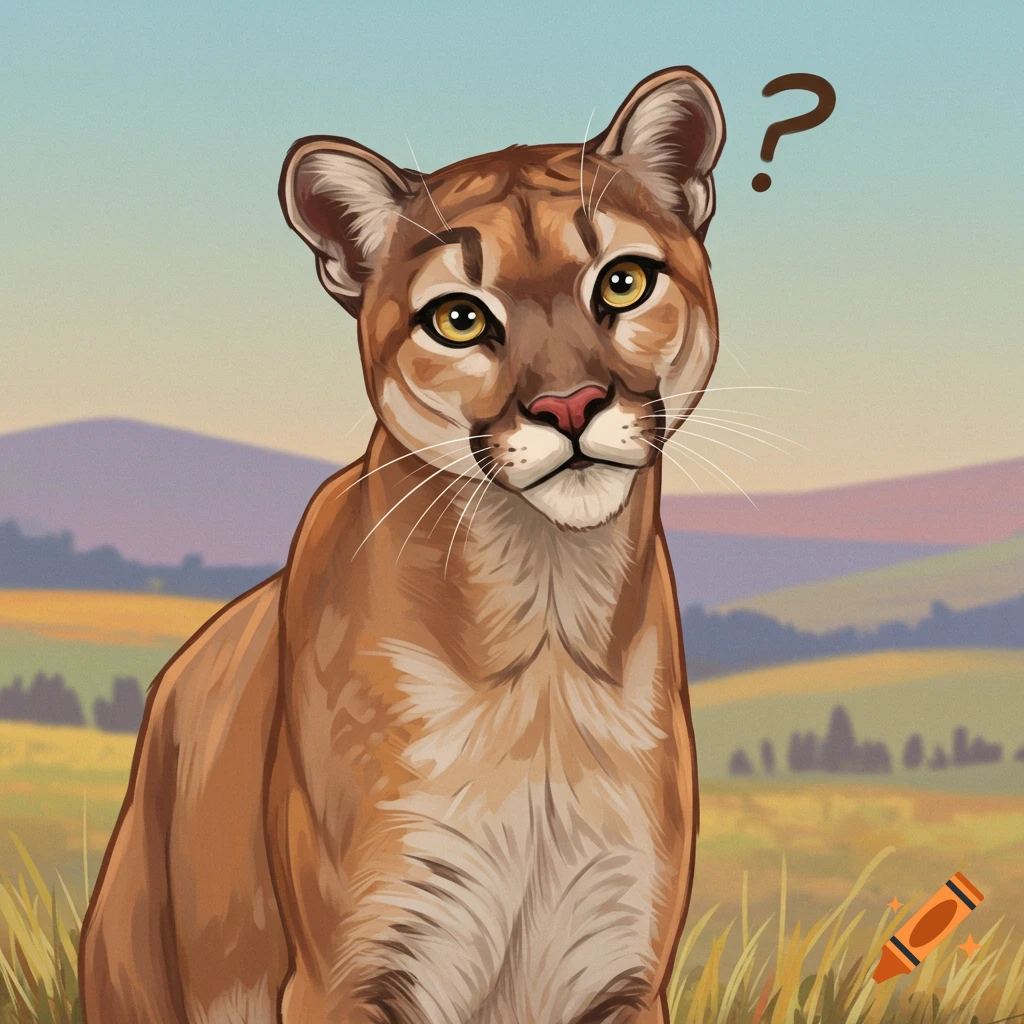 Cartoon illustration of a confused mountain lion with a question mark above its head.