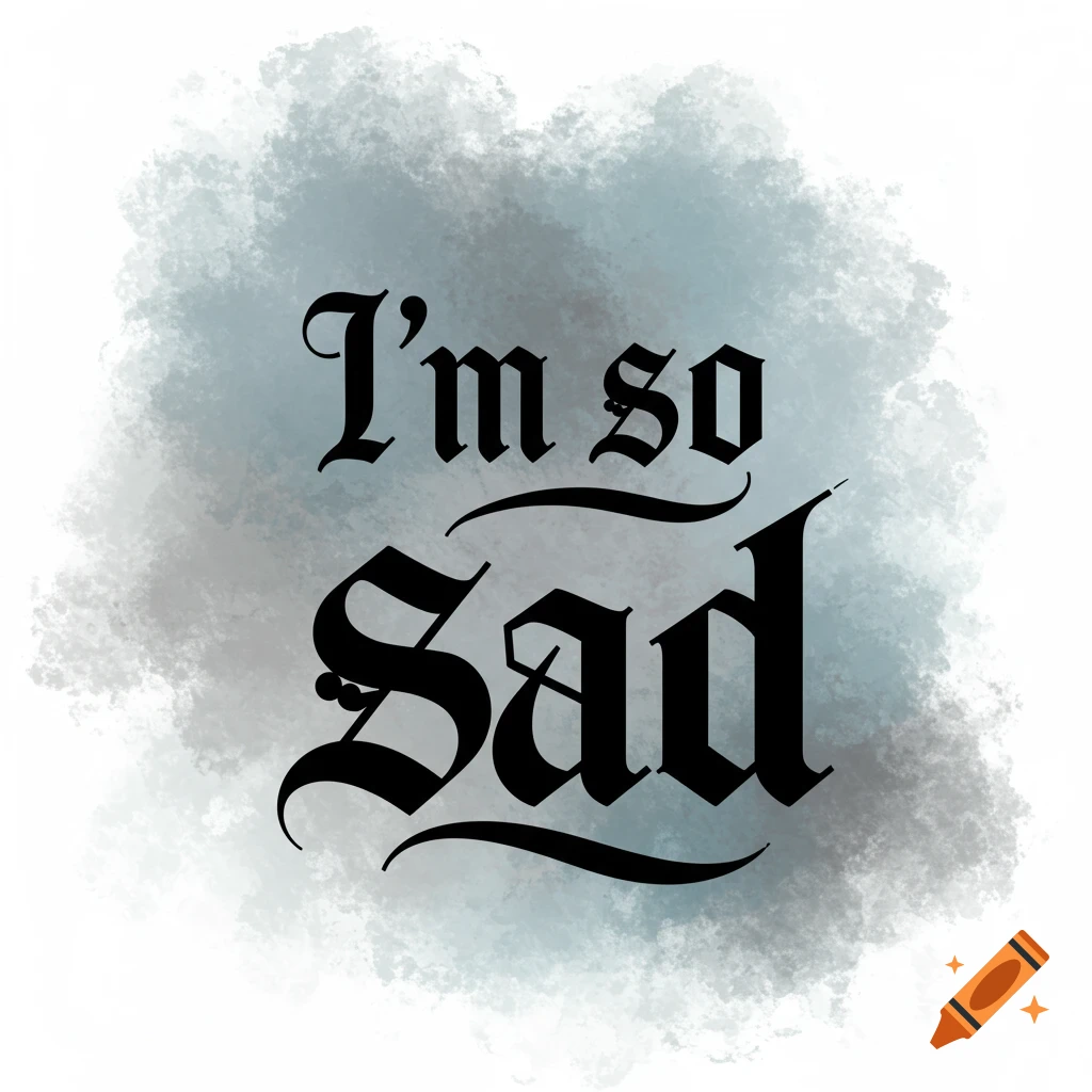 Text that says 'I'm so Sad' on a watercolor background