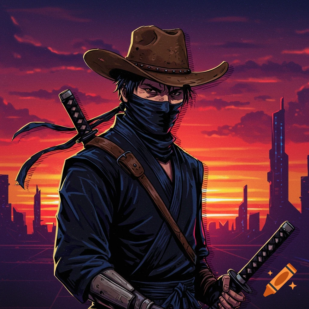 Ninja wearing a cowboy hat