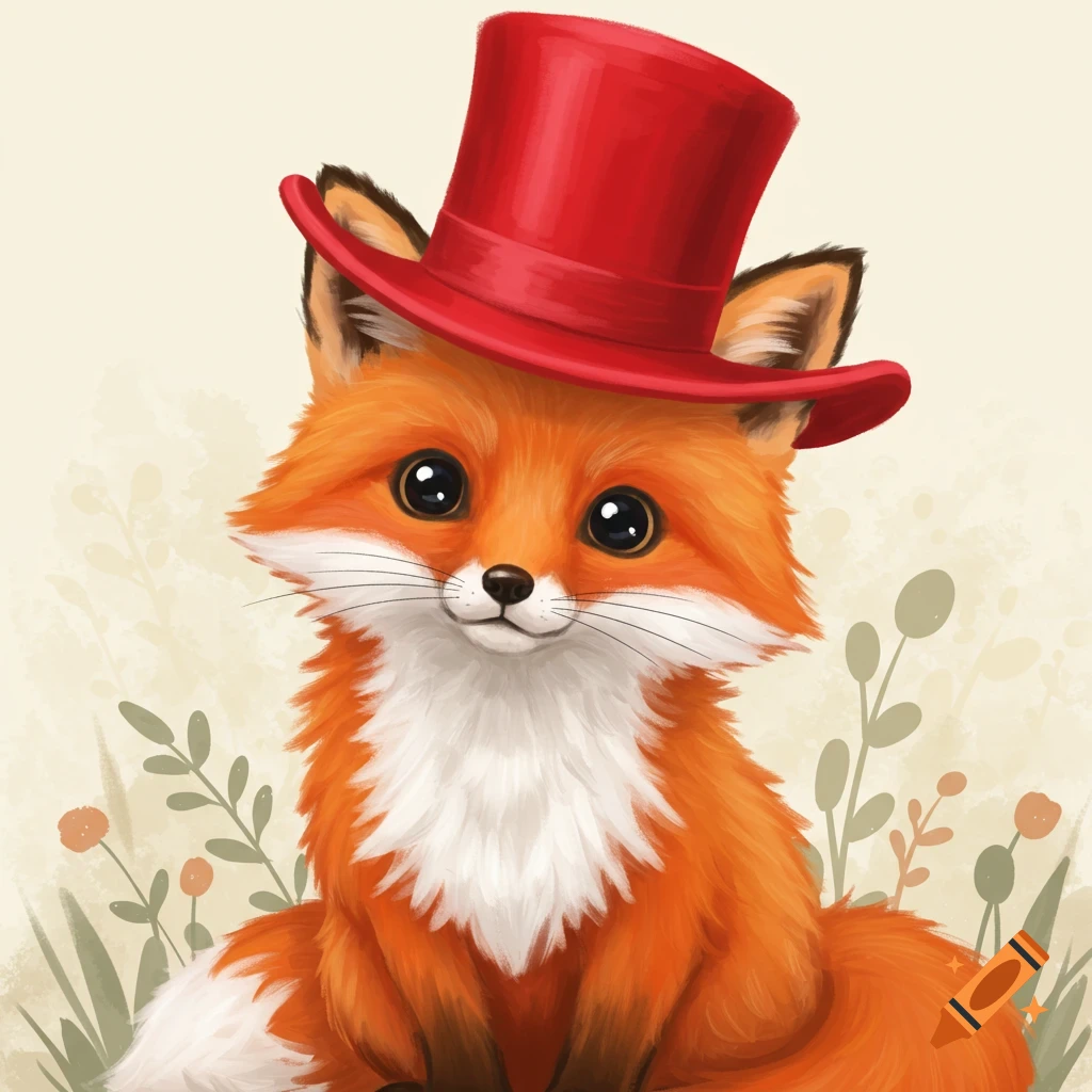 Cute fox wearing a red hat