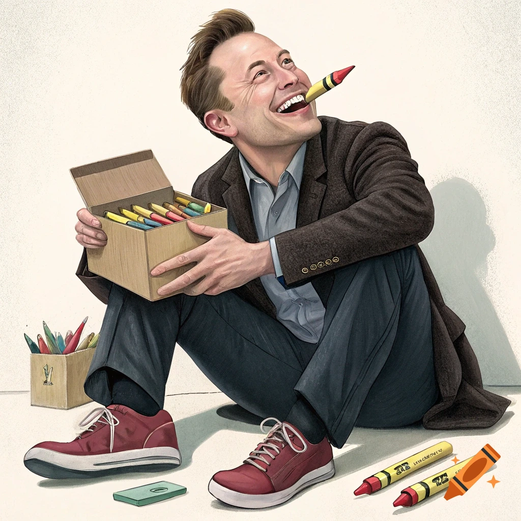 Elon Musk eating crayons