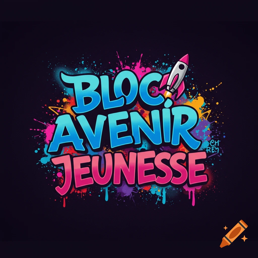 Logo for political party Bloc Avenir Jeunesse in graffiti style