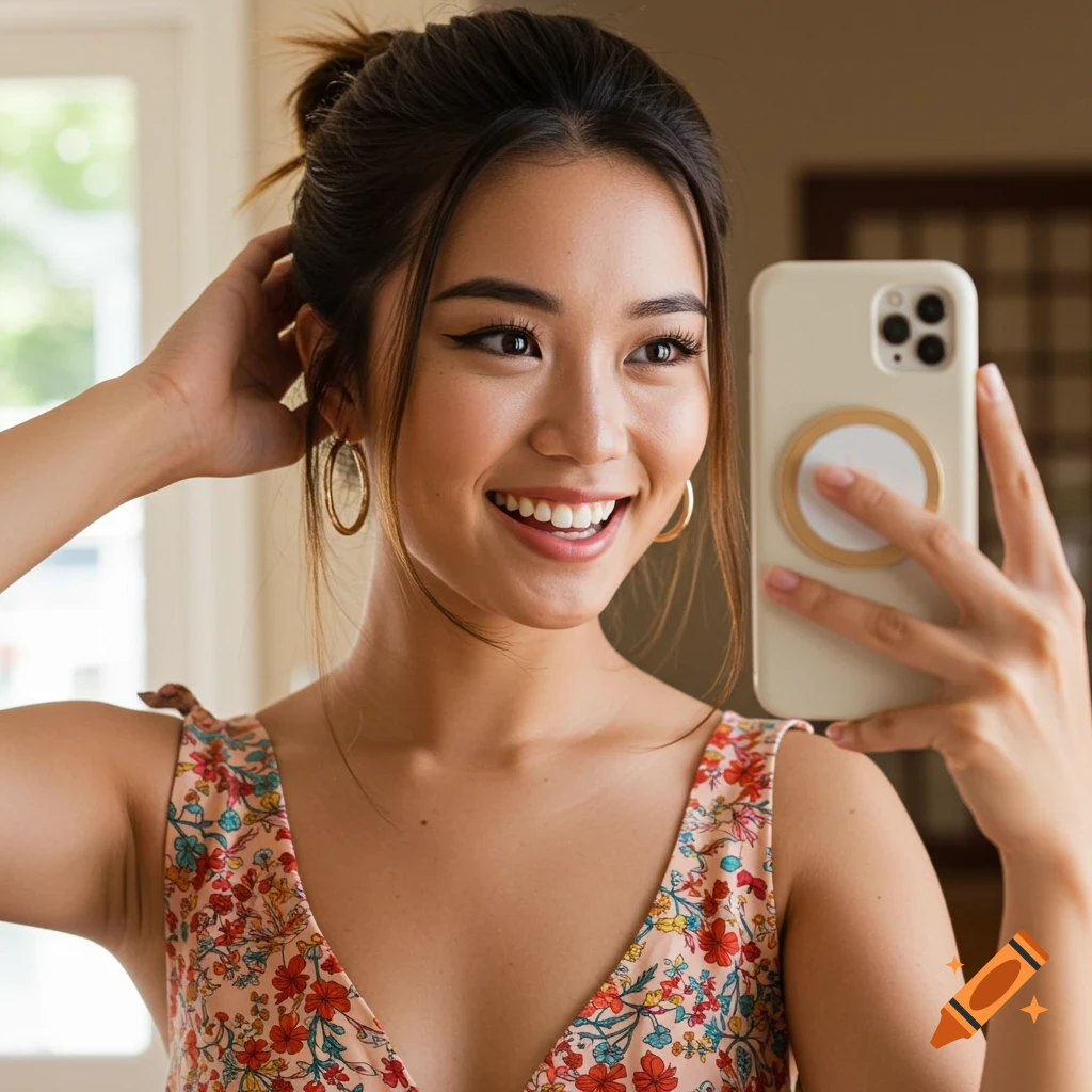 Young woman taking a selfie with a smartphone