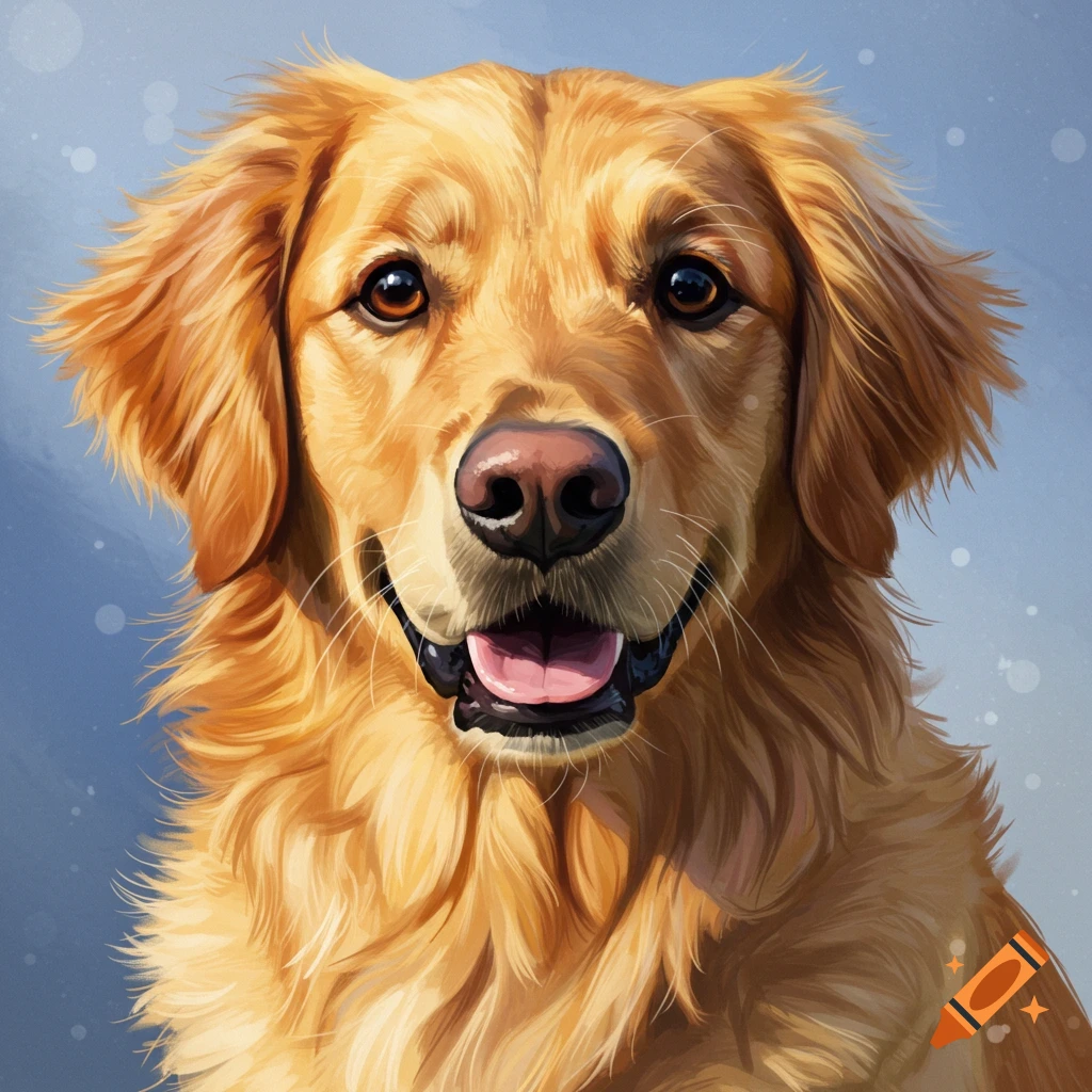 Close-up illustration of a happy Golden Retriever dog
