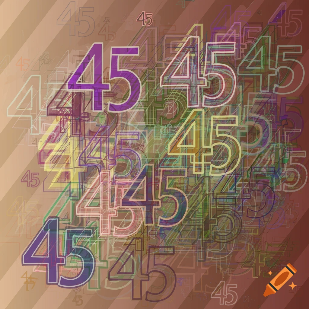 Abstract background pattern featuring overlapping instances of the number 45 in various colors.