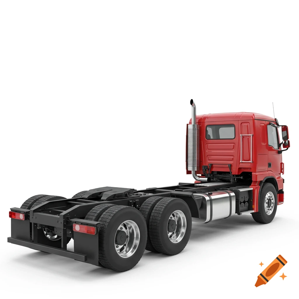 Red semi-truck chassis on a white background