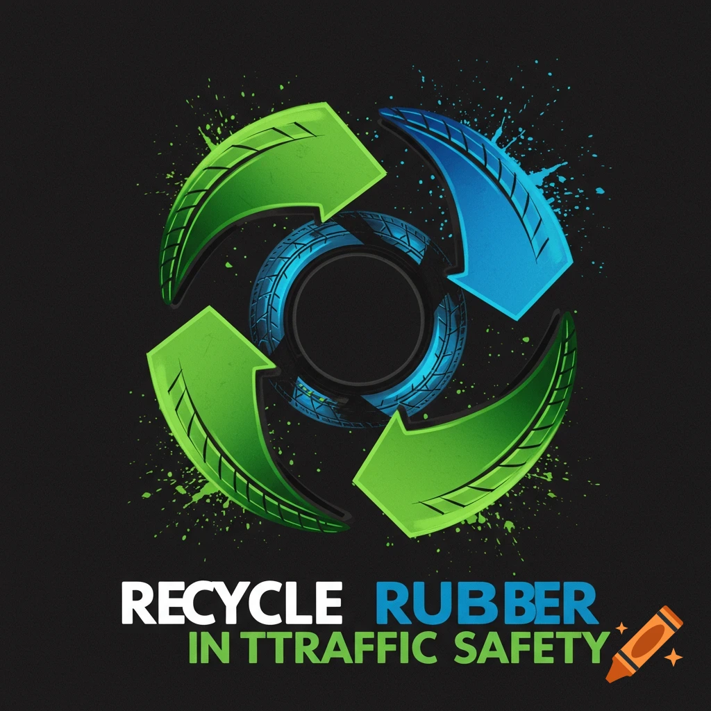 Recycle logo on rubber traffic safety sign