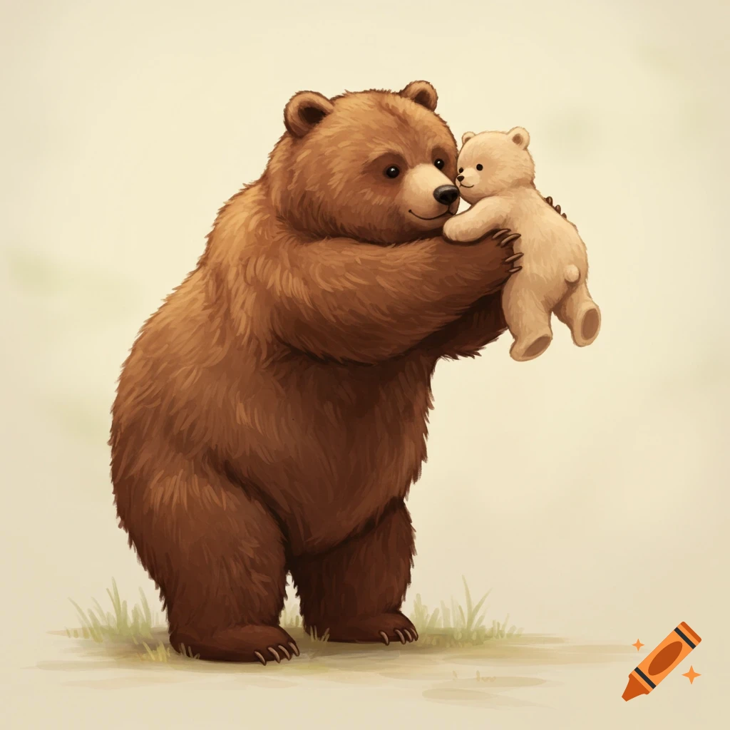 Big bear lifting a small bear ornament